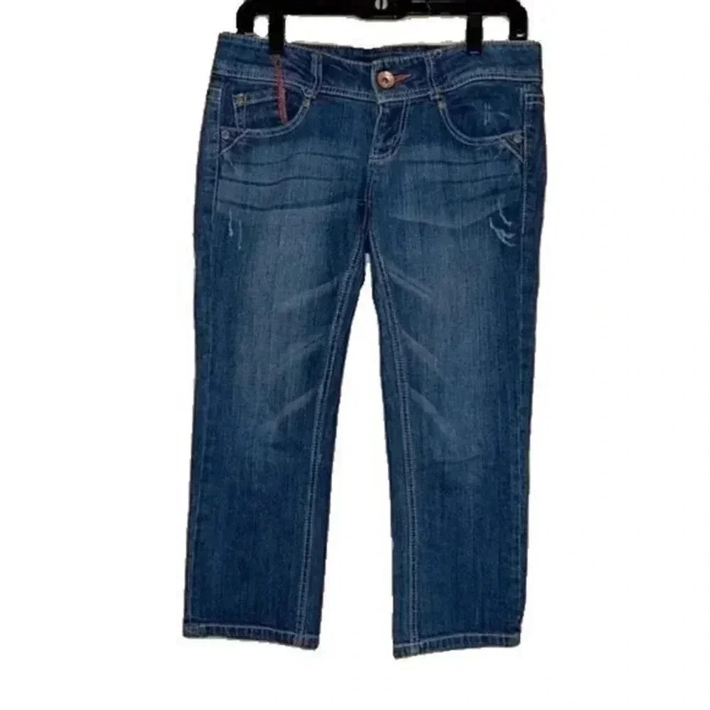Rewind Cropped Denim Jeans with Pink Stitch Detail Size 3